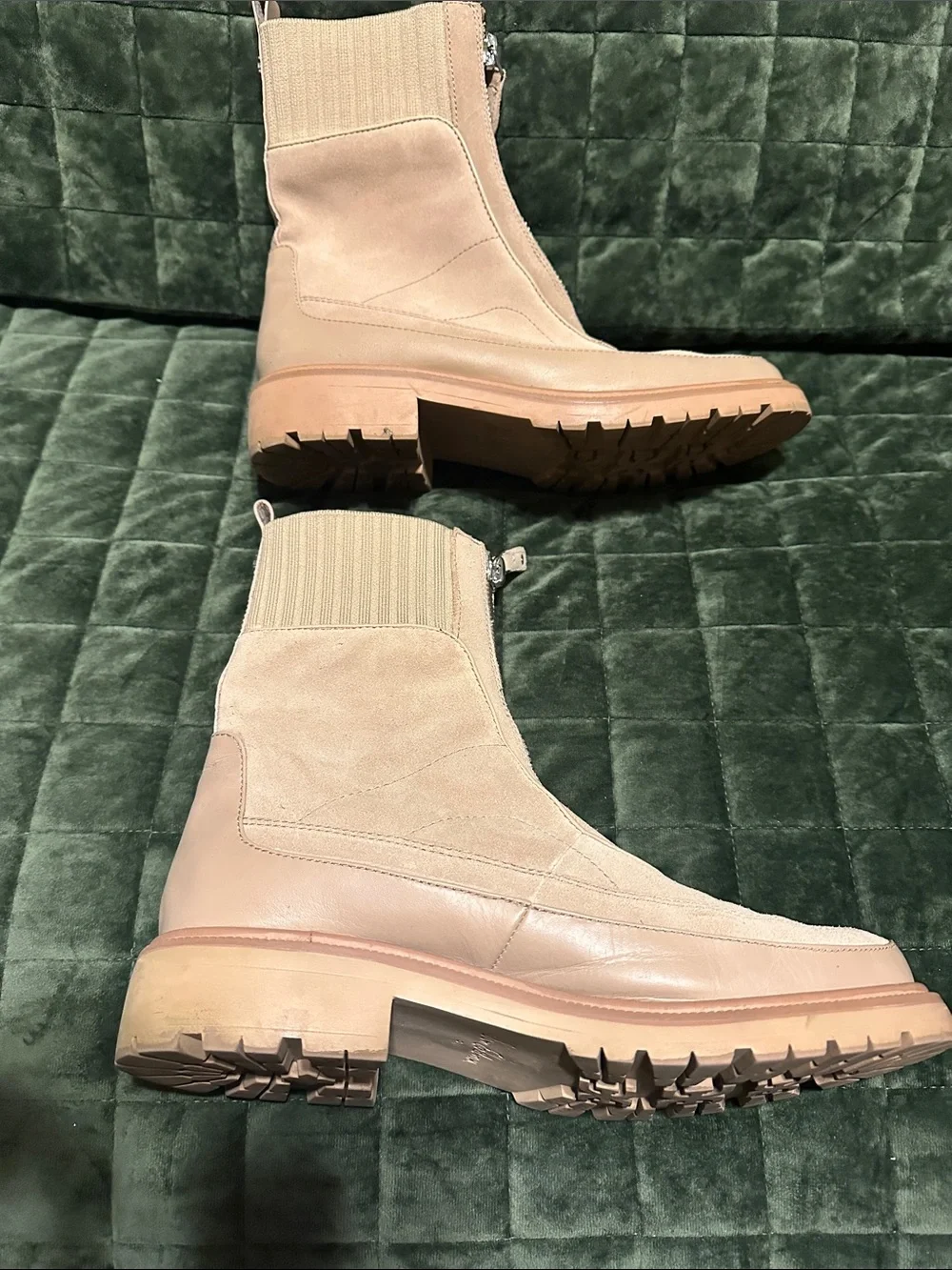 Sam Edelman Beige Front-Zip Chunky Sole Ankle Boots